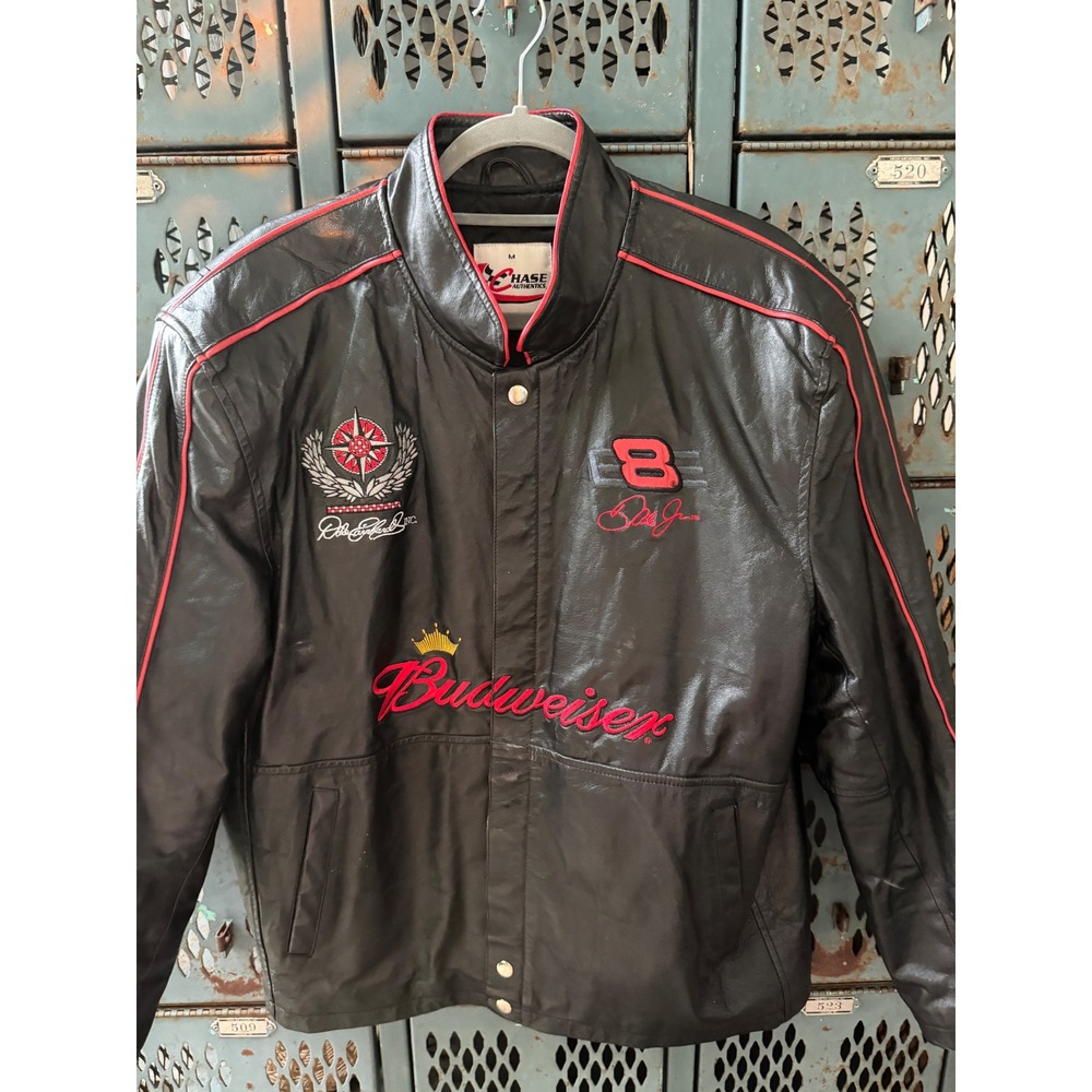 Chase Authentics Dale Earnhardt Jr Budweiser BlackLeather NASCAR Racing Jacket M